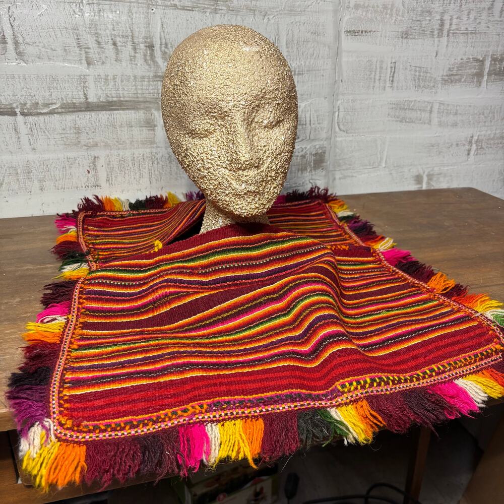 Handwoven Andean Style Kids Poncho Woven Wool